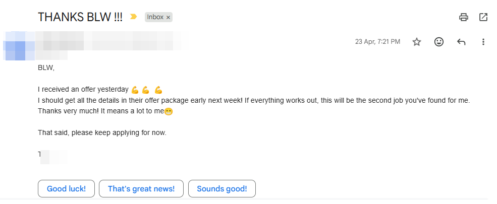 Client email: THANKS BLW !!!