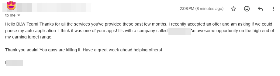 Client email accepting an offer and praising BorderlessWorker